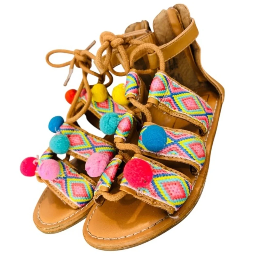 GAP Kids Girls Multi Colored Tan Sandals with Pompoms Size 12